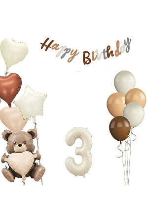 OTURAN KALPLİ AYI RETRO RENK DOĞUM GÜNÜ YAŞ BALON SET