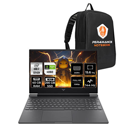 HP Victus 15 i7-13620H 40GB 256GB SSD RTX4060/8GB 144Hz 15.6'' FHD FDOS Gaming Laptop & PER4 ÇANTA