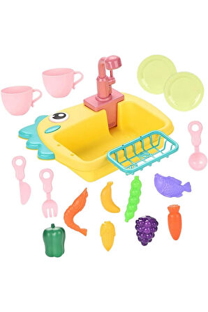 Modern Lavabo Oyuncak Iq Geliştirici Oyuncak Sulu Bulaşık Seti Pilli Bulaşık Yıkama Oyun Seti 20 Pcs