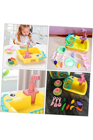 Modern Lavabo Oyuncak Iq Geliştirici Oyuncak Sulu Bulaşık Seti Pilli Bulaşık Yıkama Oyun Seti 20 Pcs