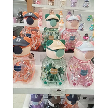 Yaramaz Ayıcık Su Matarası - 500ml BPA Free, Çocuk Matarası, İpli Taşıma Kayışlı Okul ve Gezi İçin