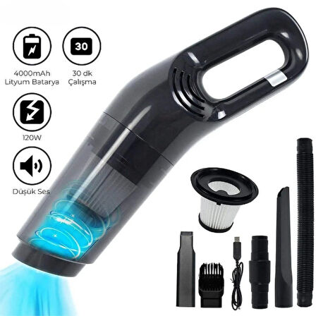 Kablosuz Araç Süpürgesi HEPA Filtreli Islak & Kuru Temizlik 5 Başlıklı 120W Araç İçi Temizlik Seti