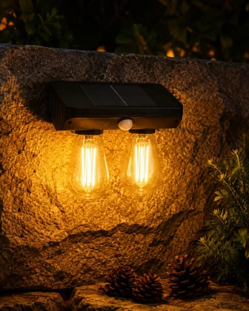 Sensörlü Solar Çift Başlıklı LED Ampul Lamba - Güneş Enerjili Aydınlatma