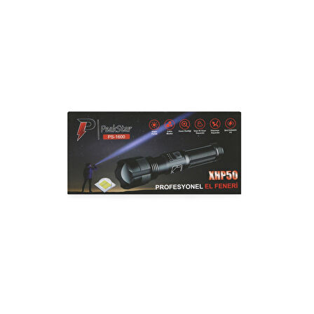 PeakStar Ps-1600 Süper Parlak Led Zoomlu 5 Mod Su Geçirmez Profesyonel Kamp Bekçi Avcı Feneri
