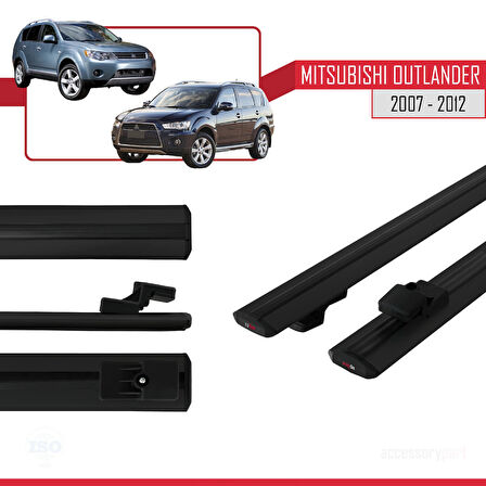 Mitsubishi Outlander 2 2007-2012 Arası ile Uyumlu BASIC Model Ara Atkı Tavan Barı Siyah 2 Adet