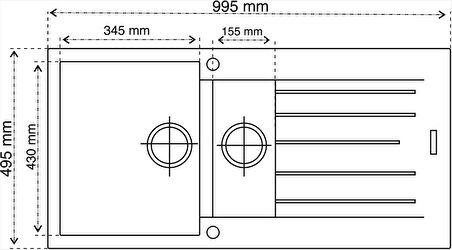 Gradde Antrasit 1,5 Göz Granit Eviye 50X100 Cm