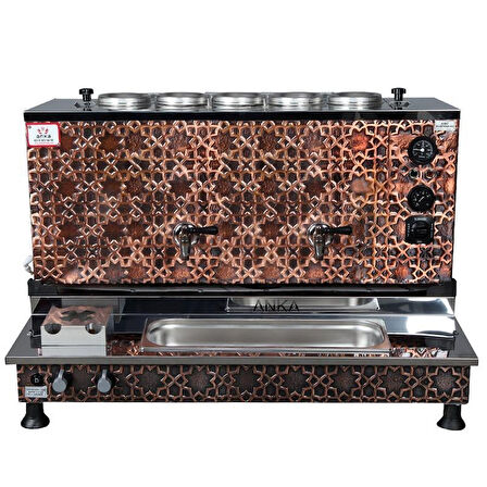  Anka Pro Plus Otomatik Çay Kazanı 5 Demlikli 50 Litre Bakır Elektrikli Doğalgazlı