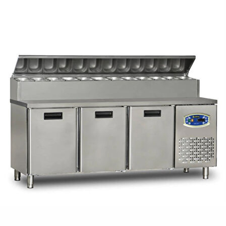 Dampak  3 Kapılı  Alçak Monte Pizza Hazırlık Dolabı 450 Litre 200 x 70 x 109 (cm)