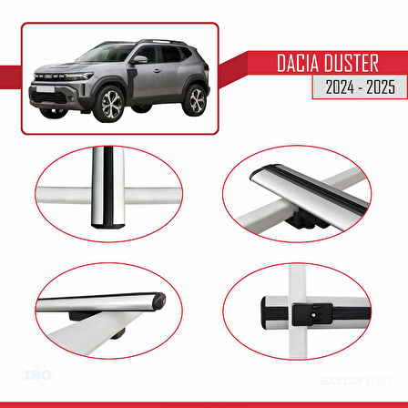 Dacia Duster 3 (P1310) 2024 ve Sonrası ile Uyumlu BASIC Model Ara Atkı Tavan Barı Gri 2 Adet