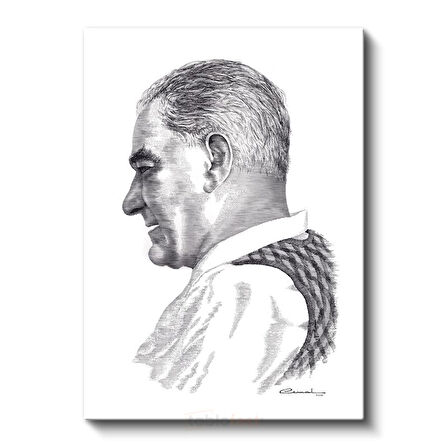 Karakalem Profil - Beyaz Yakalı İmzalı Portre Kanvas Tablo