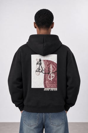 Erkek Horse Patch Detaylı Oversize Hoodie Siyah