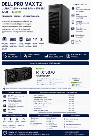 Pro Max T2 Core Ultra 7 265K RTX 5070 12GB 48GB RAM 512GB SSD FreeDOS FCT22505P313 Masaüstü İş İstasyonu + PER4 USB Bellek
