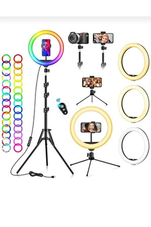 10 inç 26cm Rgb ışıklı Tripod çok renkli led 210 cm tripod YouTube tiktok ışığı BLUETOOTH kumanda