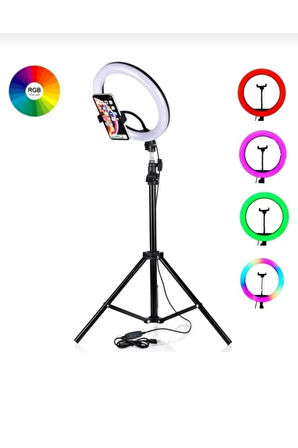 10 inç 26cm Rgb ışıklı Tripod çok renkli led 210 cm tripod YouTube tiktok ışığı BLUETOOTH kumanda