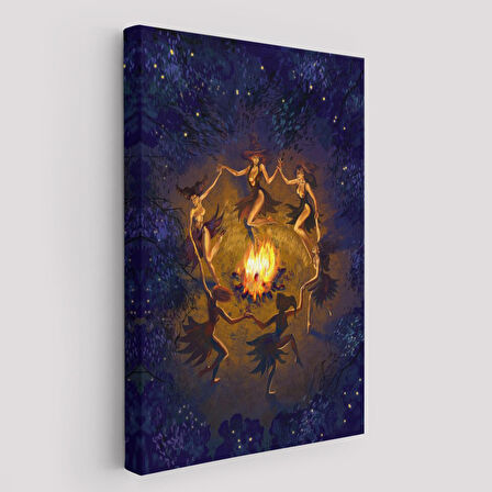 Şabat Ayini Yapan Cadıların Ateş Etrafındaki Dans Tablosu-6354