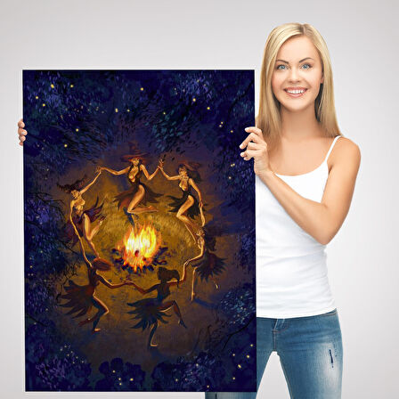 Şabat Ayini Yapan Cadıların Ateş Etrafındaki Dans Tablosu-6354