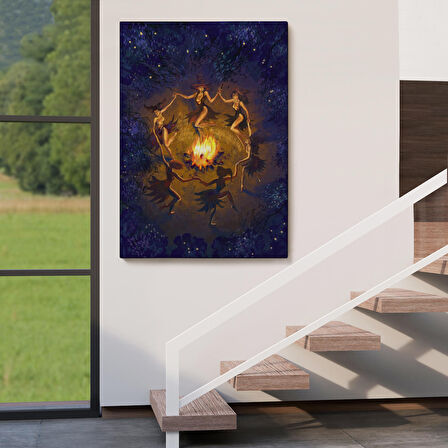 Şabat Ayini Yapan Cadıların Ateş Etrafındaki Dans Tablosu-6354