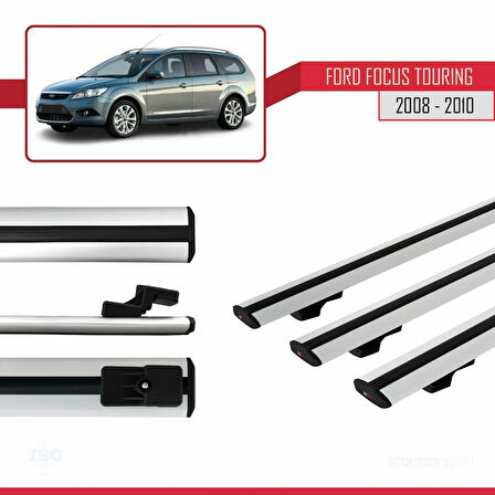 Ford Focus 2 (C307) Turnier 2008-2010 Arası ile Uyumlu BASIC Model Ara Atkı Tavan Barı Gri 3 Adet