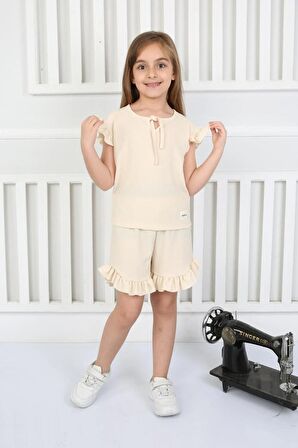 Fırfır Detaylı Şortlu Yazlık Kız Çocuk Takım