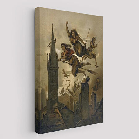 Kasabanın Üzerinde Uçan Çadılar Tablosu, Witches Halloween-6358