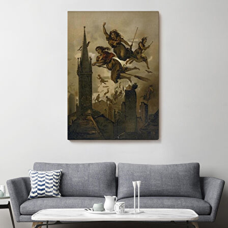 Kasabanın Üzerinde Uçan Çadılar Tablosu, Witches Halloween-6358