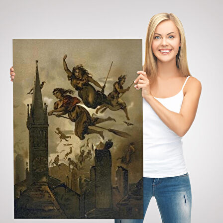 Kasabanın Üzerinde Uçan Çadılar Tablosu, Witches Halloween-6358