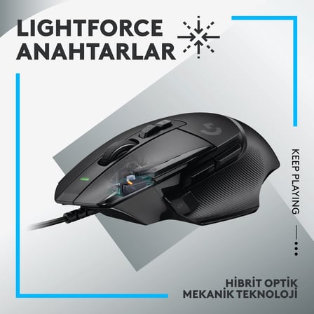  Logitech G G502 X Kablolu HERO 25K Sensörlü Yüksek Performanslı Oyuncu Mouse - Siyah