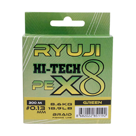 Ryuji Hi-Tech X8 300m Green İp Misina Standart-0.17mm