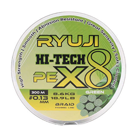 Ryuji Hi-Tech X8 300m Green İp Misina Standart-0.15mm