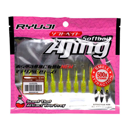 Ryuji Rock Worm 4cm Kokulu Silikon Yem (12 adet) ORANGE UV-Standart