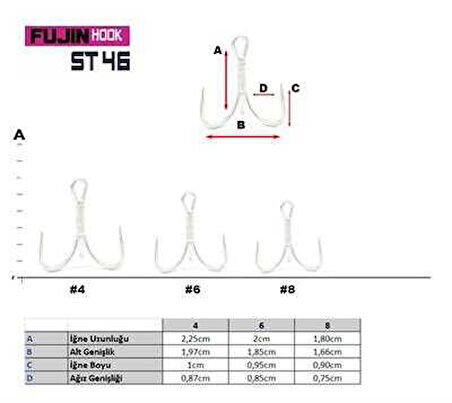 Fujin ST46 Üçlü Maket Balık İğnesi 3 no