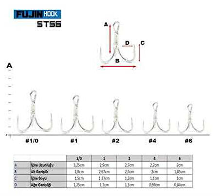 Fujin ST56 Üçlü Maket Balık İğnesi Nickel 1 no