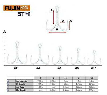 Fujin ST41 Üçlü Maket Balık İğnesi Nickel 2 no