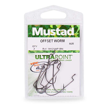 Mustad Offset Worm 39121NP-BN Olta İğnesi BLACK NICKEL-NO:2-0 - 7Lİ