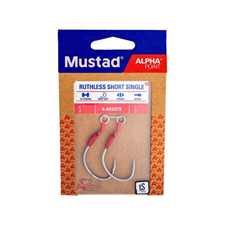 Mustad Alpha Point Ruthless Short Single Asist Olta İğnesi A-ASSIST5 TITAN STEEL-NO:2/0 - 2Lİ