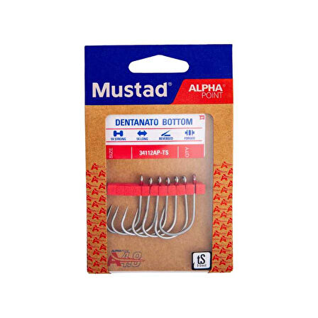 Mustad Alpha Point Dentanato Bottom 34112AP Olta İğnesi TITAN STEEL-NO:3/0 - 6LI