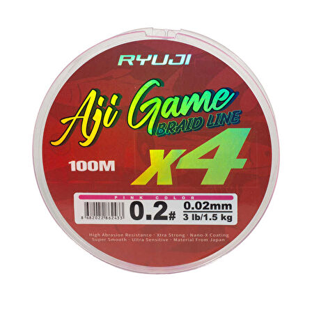 RYUJI AJI GAME 4X, 100M, PİNK İP MİSİNA Standart-0.05MM