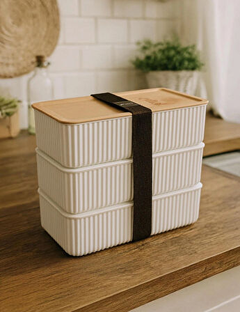 3lü bambu görünümlü dikdörtgen saklama kabı