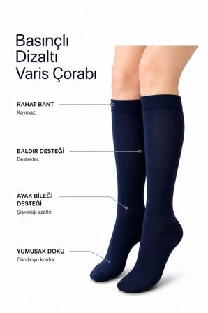 Unisex Basınçlı Dizaltı Dikişsiz Çorap LACİVERT