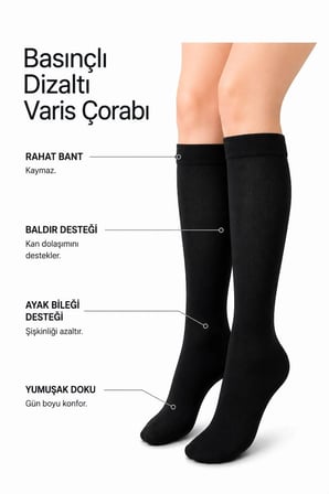Unisex Basınçlı Dizaltı Dikişsiz Çorap SİYAH