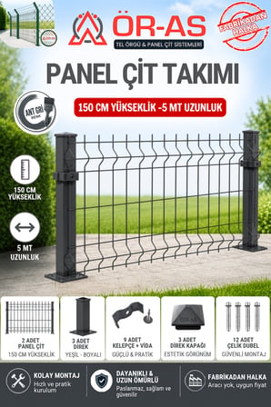 150'Lik Panel Çit Takım  5 Mt + 1 direk Avantaj paket )- Antrasit Gri