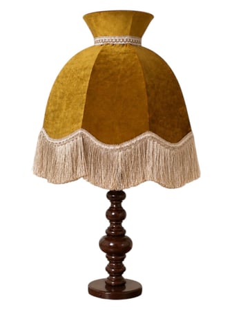 Kadife Kaplı Büyük Boy Başlıklı Ahşap Doğal Ayaklı Klasik Model Abajur - 7 Farklı Renkli 80x50cm