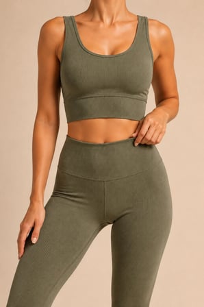 Loule Kadın Fitilli Pedli Spor Büstiyer ve Yüksek Bel Toparlayıcı Tayt İkili Takım