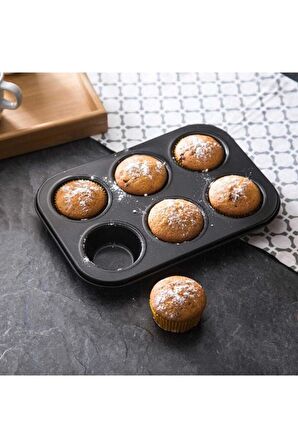  6 Bölmeli Yanmaz Ve Yapışmaz Kek Kapsülü Yapışmaz Mini Tart Kek Kapsülü Muffin Ekler Kalıbı 26-18 cm