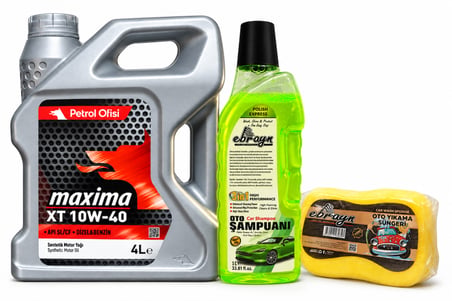 PETROL OFİSİ MAXİMA XT 10W-40 MOTOR YAĞI 4 Litre + Oto Şampuan 1000 ml + Yıkama Süngeri