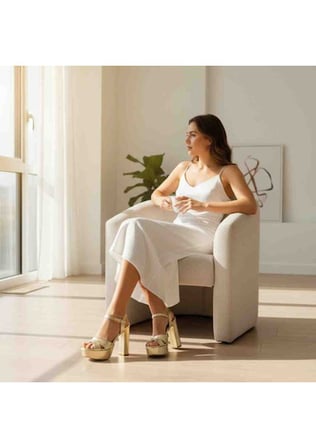 ForeverSoles Kadın Gold Kaliteli Materyal Topuklu Bilekten Bantlı Sandalet Düğün Nişan Davet