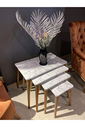 4lü Zigon Sehpa Beyaz Mermer