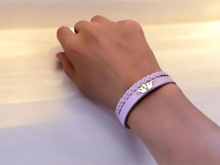 14 Ayar Altın Plakalı B Harfine Özel Taç Figürlü Doğal Açık Mor Derili Hediye Bileklik-637