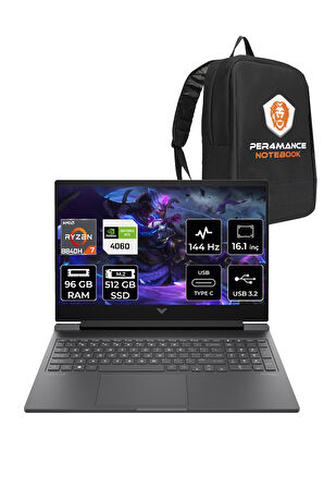 HP Victus 16 R7 8845HS 96GB 512GB SSD RTX4060/8GB 144Hz FHD 16.1'' FDOS Gaming Laptop & PER4 ÇANTA