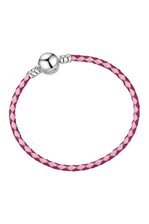 İki Renkli Pembe Yuvarlak Klips Suni Deri Charm Bileklik